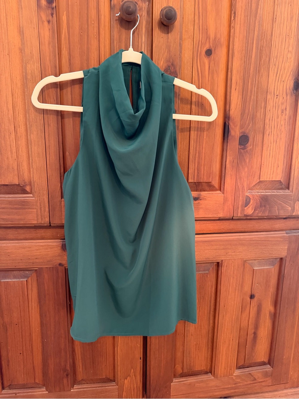 Entry Dark Green Sleeveless Cowl Neck Blouse